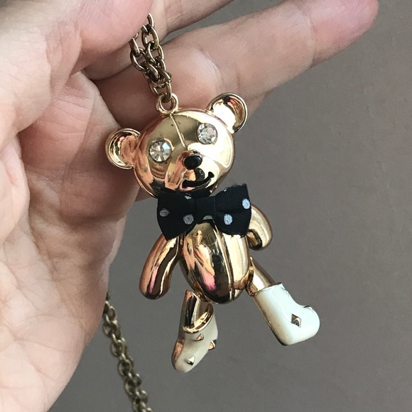 Jewelry - Gold Articulating Teddy Bear Crystal Long Necklace